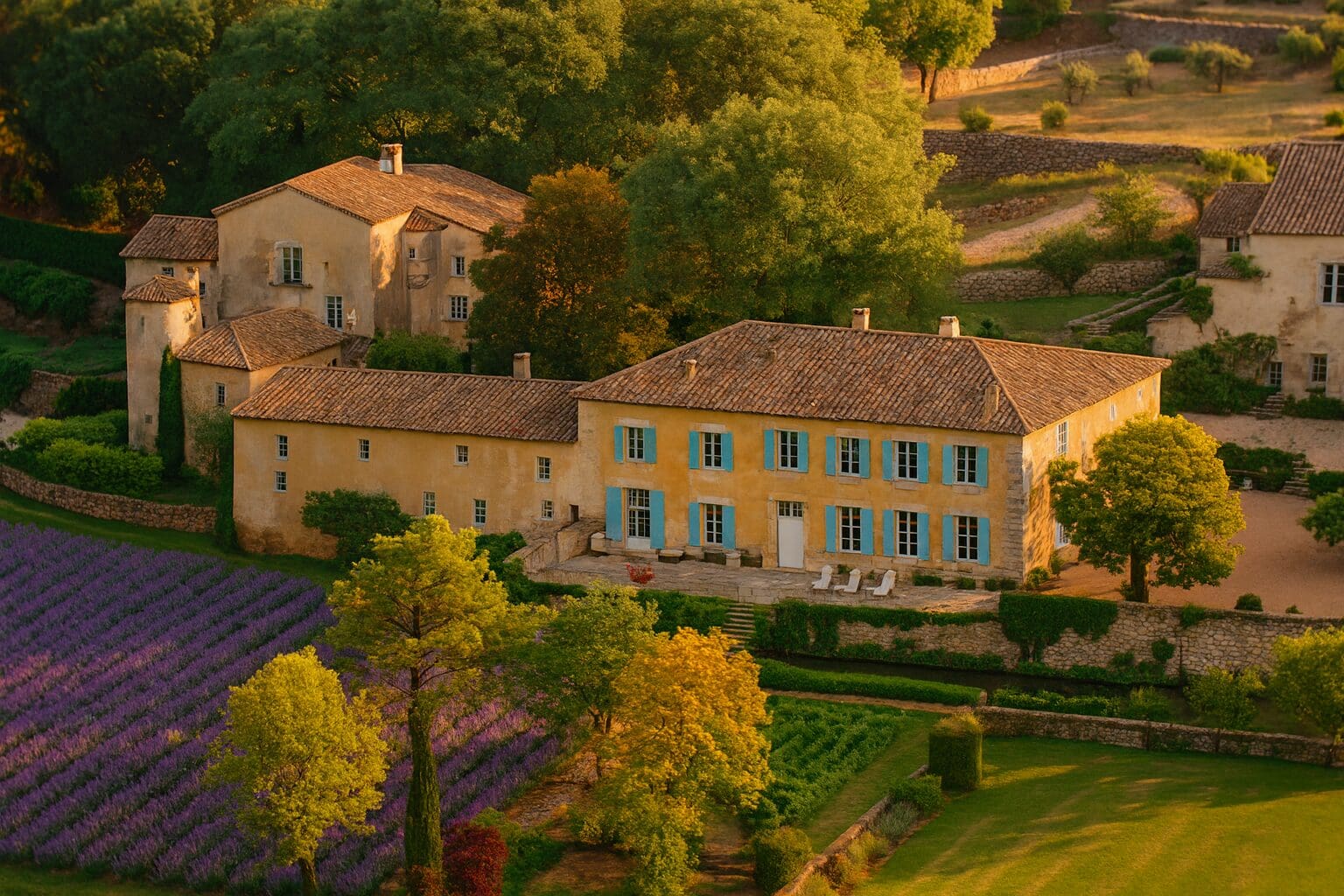 Château Miraval in Provence with lavender fields at sunset – Brad Pitt and Angelina Jolie astrocartography case study