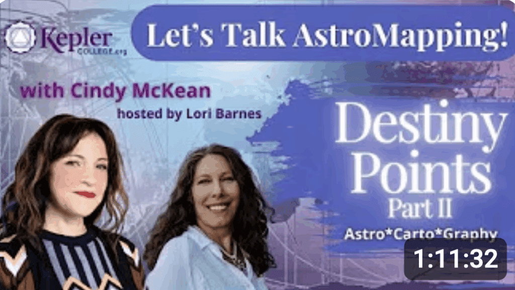 Destiny Points en astrocartographie – formation avancée Kepler College avec Cindy McKean, technique réservée aux praticiens formés en AstroMapping.