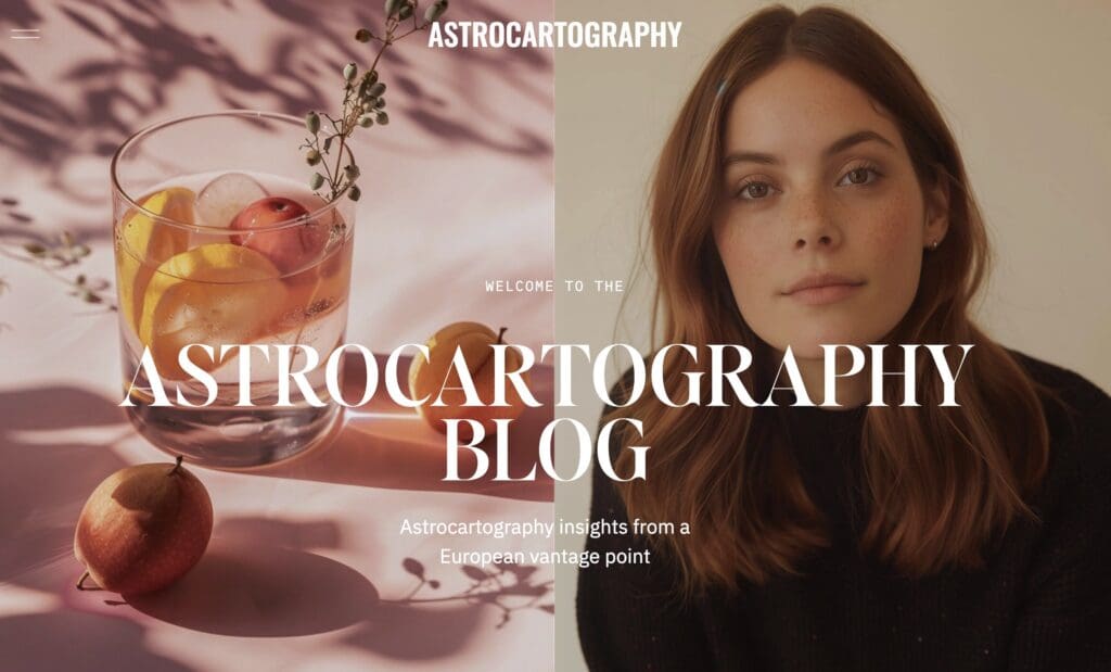 Capture d’écran du blog spécialisé en astrocartographie en France et en Europe francophone, site bilingue proposant des services professionnels en français et en anglais.