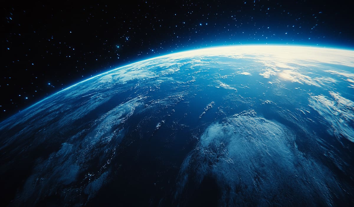 Earth viewed from space showing planetary curvature and atmospheric horizon, illustrating hemispheres and axial orientation relevant to astrocartography interpretation within the European Astrocartography® Interview Series