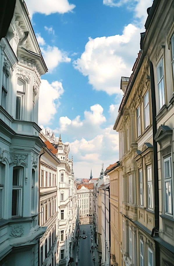 European city street with classical architecture representing the European Astrocartography Association (EAA), a European institution for astrocartography research, development, and professional standards, established in France in 2026.